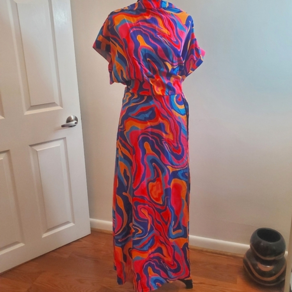 SHEIN Blue and Yellow Swirl Pattern Shirt/Dress
